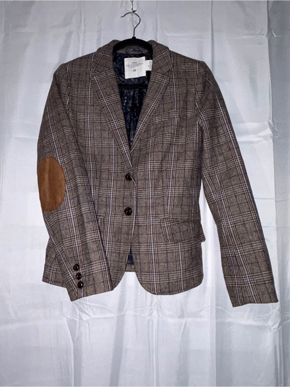 H&M Tan & Brown Plaid Sport Coat with Suede Elbow Patches